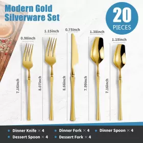 Lemeya 749965992080 20 Piece Gold Modern Silverware Set18/10 Stainless Steel Flatwareuniqu #2