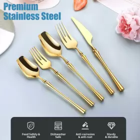 Lemeya 749965992080 20 Piece Gold Modern Silverware Set18/10 Stainless Steel Flatwareuniqu #3