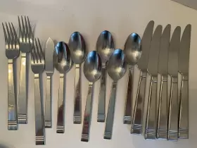 439346 Lenox Stainless Beloved Banded 15 Pcs Flatware Flat Tip Fork Knife Spoon #2