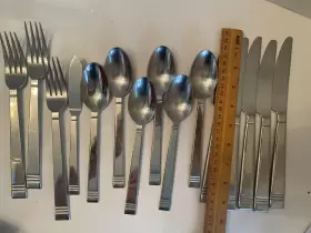 439346 Lenox Stainless Beloved Banded 15 Pcs Flatware Flat Tip Fork Knife Spoon #3