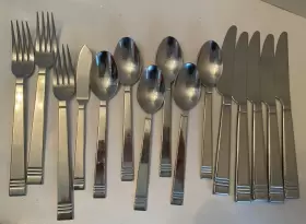 439346 Lenox Stainless Beloved Banded 15 Pcs Flatware Flat Tip Fork Knife Spoon