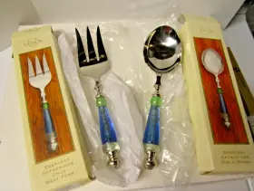 Lenox 882864207463 Everyday Gathering Cold Meat Fork And Large Table Spoon Glass Handle Nob