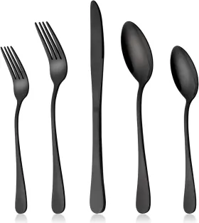 Lianyu 652670650827 Black Silverware Set 20 Piece Stainless Steel Flatware Cutlery