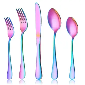 Lianyu 652670651473 Rainbow Flatware Cutlery Set 20 Piece Stainless Steel