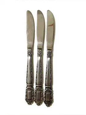 Lcu26 Lifetime Luc26 Vintage Stainless Dinner Knives 8 5/8 Inch Scroll Pattern Lot Of 3