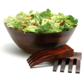 Lipper International 719040753578 Cherry Finished Wavy Rim Bowl 2 Salad Hands Large 3-pc Set