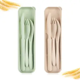 B09l462dwj Lnrkai Travel Utensil Set With Case 2 Sets Wheat Straw Reusable Small Beige Green