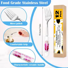 Loppdece 719031880719 12pcs Dinner Forksstainless Steel Floral Design Forksflatware Forks With Cera #2