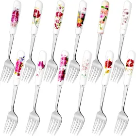Loppdece 719031880719 12pcs Dinner Forksstainless Steel Floral Design Forksflatware Forks With Cera