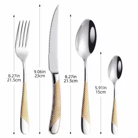 Lovcoala 766429682202 16-piece Hammered Silver Gold Silverware Set Modern 18/10 Stainless Steel Fla #2