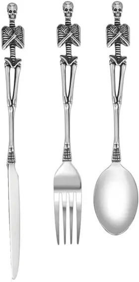 Loyeh 655036225042 Skeleton Skull Silverware Set Stainless Steel Spoon Fork And Knife Flatware