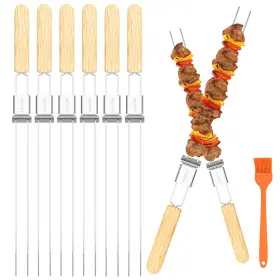 Mbkc-123 Lucalda Skewers For Grilling 17 Inch 6 Pcs Wooden Handle Double Pronged Stai... Fast Ship