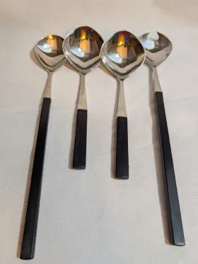 Lud2 Lundtofte 4 X Tias Eckhoff Black Handle Stainless Steel Big Spoons Denmark