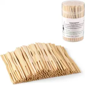 Lynzavix 445039630669 Mini Bamboo Disposable Wooden Forks Natural Wood Color Appetizer Cocktail Fruit