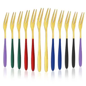 Lzymsz 432173392554 12pcs Appetizer Dessert Forks 304 Stainless Steel Fruit Set Colorful Mini
