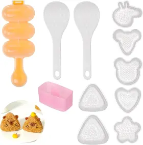 Ms016 Masemold 9 Pcs Non Stick Onigiri Sushi Making Mold 9pcs 2 Rice Spoon Clear
