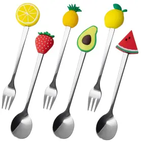 Matican 897104646229 Appetizer Spoons And Forks 6-piece Cocktail Fruit Shapes