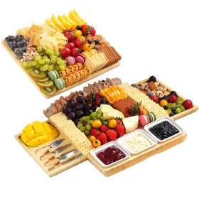 Maxboro Cb005 Large Charcuterie Board Set With Knife 12.6 Inch 11.2 Square Fruit Tray