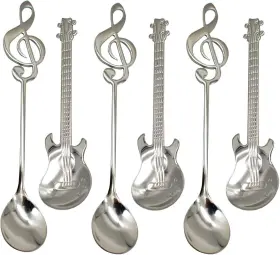 Maydahui 783914857129 6 Pcs Guitar Spoons Music Note Teaspoon Set 18/10 304 Stainless Steel Musical N