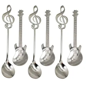 Maydahui 783914857136 6pcs Guitar Spoons Music Note Teaspoon Set 18/10 304 Stainless Steel Musica