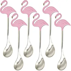 A239 Maydahui 6 Pcs Flamingo Spoons Cute Animal Spoon 5.1 Inch 18/10 304 Stainless Steel Coffe