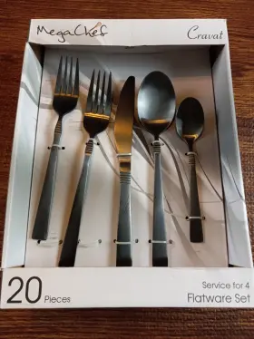Megachef 672975125554 Cravat 20pc Matte Black Stainless Steel Classic Flatware Utensil Set