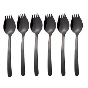 Mengbaobao 894502868277 Black Sporks Spoon Forks 6-pack Stainless Steel Long Handle For Fruit Appetiz