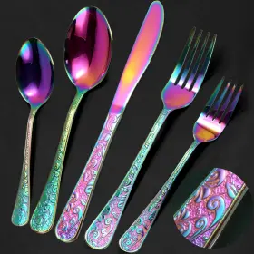 T004-rainbow-40 Meythway 40-piece Vintage Carved Rainbow Silverware Set For