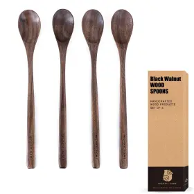 Wi-m7uk-9c8p Migaku Home Black Walnut Wood Coffee Spoons 4 Pcs For Espresso Tea Long Spoon F