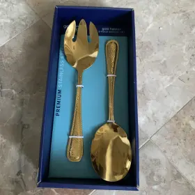 Mikasa 044228039145 Gourmet Basics By 2 Pc. Gold Electroplate Serving Spoon Set New