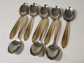 403267 Mikasa Set Of 8- Gerald Patrick Connection Gold Oval Soup Spoons 7.5 Inch