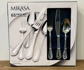 5081086 Mikasa New In Box- Regent Bead 18/10 Stainless Steel 65pc. Flatware Set Srv 12