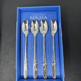 5318884 Mikasa Cocoa Blossom Iced Tea Beverage Spoon Lot Of 4 Stainless 7.5 Inch Long