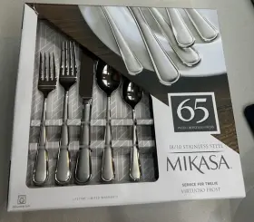 64541 Mikasa Flatware Service For 12 18/10 Stainless Steel 65 Pieces Virtuoso Frost