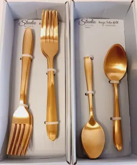 Mikasa 885991285243 Studio Nova By Kenzie Satin Gold Dinner Forks And Spoon Set Of 20 New