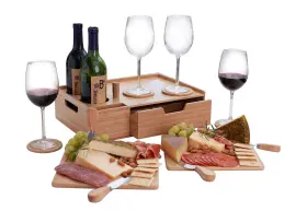 Mobilevision 814074017174 Serving Tray Handles Mv Bamboo Wine And Cheese Plus Drawer For Extra Storage