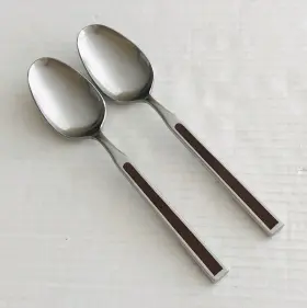 Mwd20 Montgomery Ward Mw Stainless 2 Serving Spoons Satin Brown Wood Insert