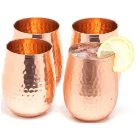Mosscoff 850041598116 Copper Wine Glasses Set Of 4 17oz Gleaming 100% Solid Hammered Steml