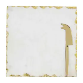 Mud Pie 718540788844 White And Gold Marble Cheese Set 9 Inch X
