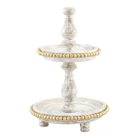 Mud Pie 718540870877 Mini Gold Bead Tiered Server 12 Inch X 8 Dia White