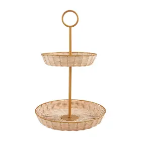 Mud Pie 718540889817 Woven And Brass Tiered Server 21 Inch X 13 Dia Tan