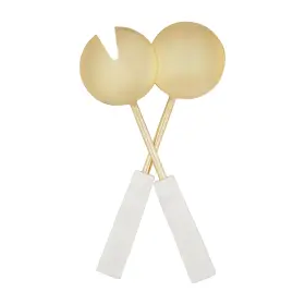 Mud Pie 718540904923 Gold Salad Servers Set 11 White