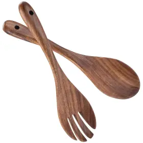 Muso Wood 768563902215 Acacia Salad Servers 12inch Wooden Tongs For Serving Mixes Set Of 2