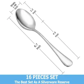 Mutnitt 191893065952 Teaspoon Set 16 Piece 6.7 Inch Spoons Silverware Premium Food Grade 18/10 Stainle #2