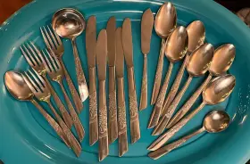 12724-el-pol-ph National Stainless Lot Of 19 N.s.co.stainless Steel Japan Flatware Spoons Forks Knives. Art Deco #2
