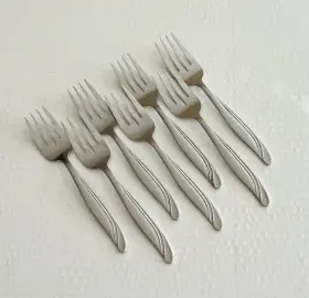 Nst20 National Stainless Japan 7 Salad Forks Glossy Curved Line Asymmetrical