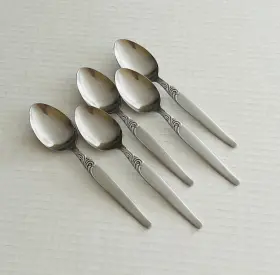 Nst87 National Stainless Nsco Japan 5 Teaspoons Glossy Scrolls On The Heel