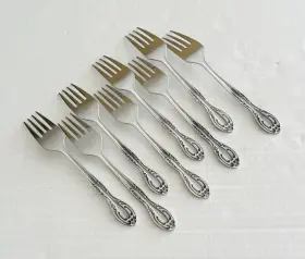Nst9 National Stainless Korea Set Of 8 Salad Forks Flowers Scrolls Textured #3