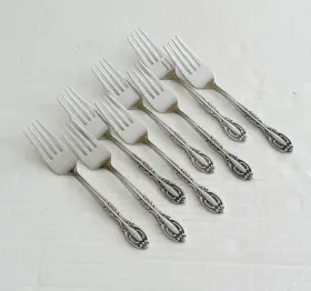 Nst9 National Stainless Korea Set Of 8 Salad Forks Flowers Scrolls Textured
