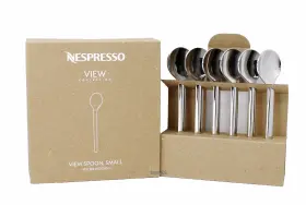 3783 Nespresso Set Of 6 Small Spoons In Polished Stainless Steel 18/10 11 Cm Nib